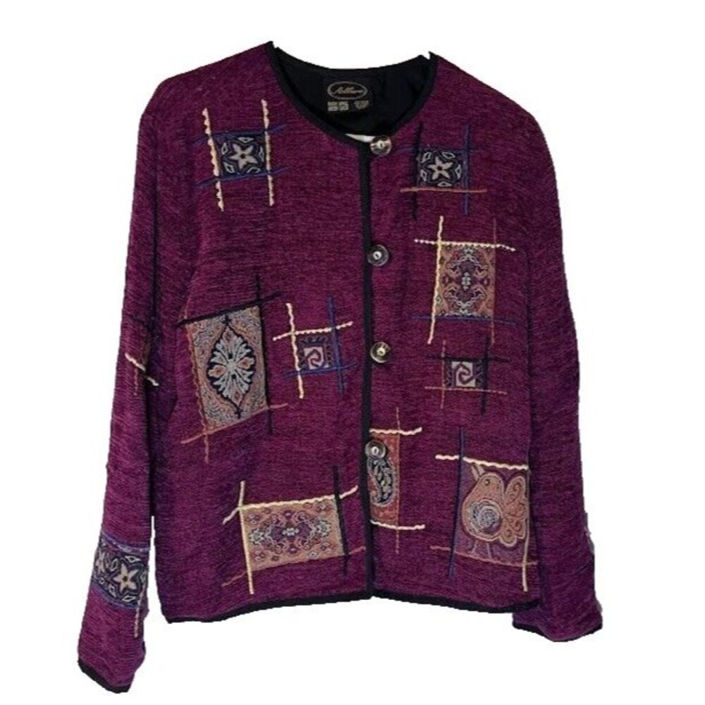 Allure Vtg Cardigan S Boho Business Casual Burgundy Tapestry Button Up Sweater
